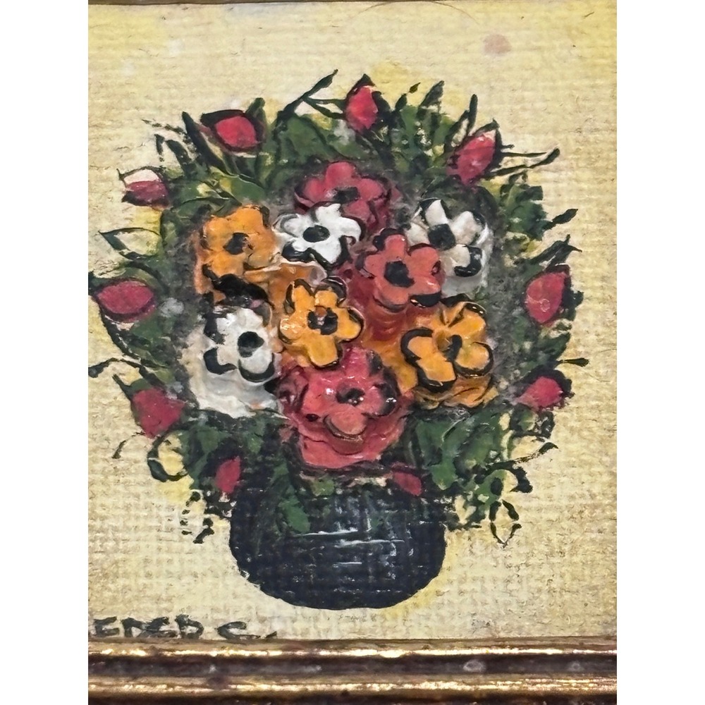 Seder C Signed Miniature Floral Oil Paintings Set of 3 Gold Ornate Frames Art - Picture 7 of 12